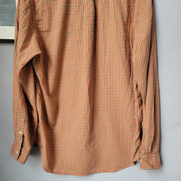 Ralph Lauren Checked Custom Fit Cotton Poplin Oxford Dress Shirt Orange Green L - Picture 9 of 12
